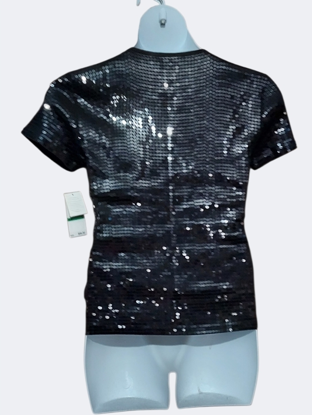 NWT Michael Kors Black Sequin Short-Sleeve Crewneck Top LARGE - Picture 3 of 4
